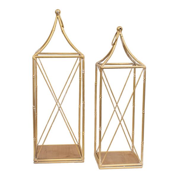2/Set - Distressed Golden Metal Open Air Lanterns